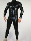 Front Open Black Shiny Metallic Unisex Zentai Catsuit